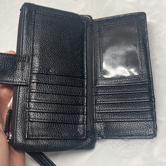 Gianni Bernini Leather Wristlet Wallet - Black/Silver, 7.5”x4” - Picture 6 of 11